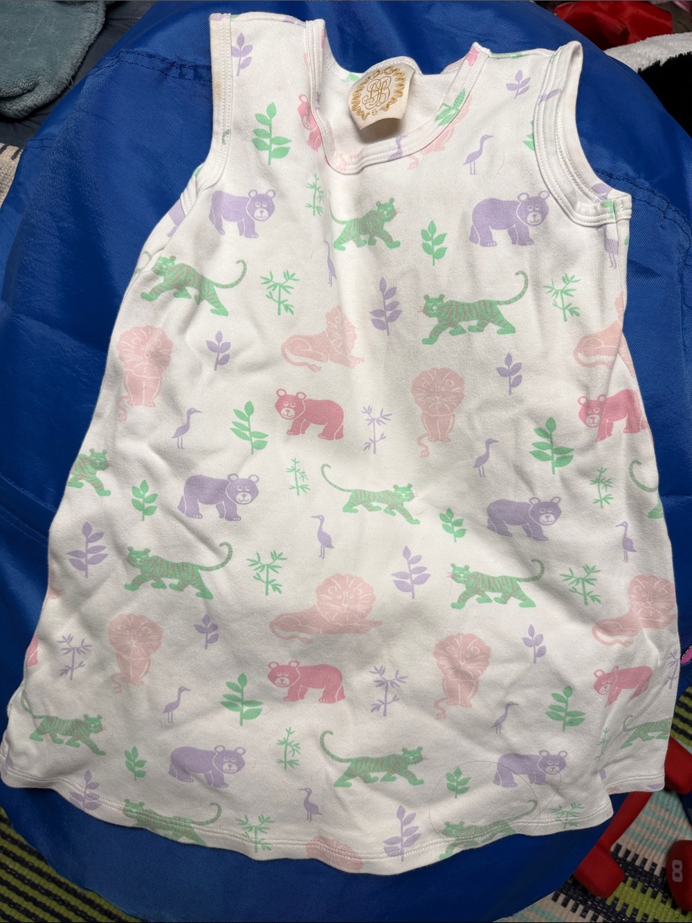 Pastel Safari Animal Tank Dress - White with Pink, Green & Lavender Prints